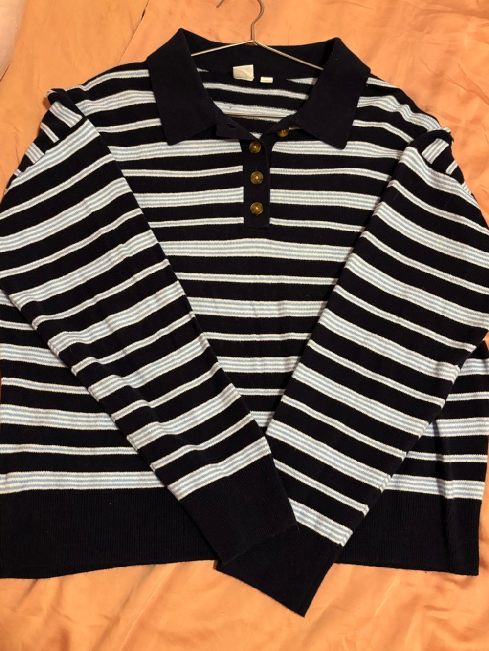Gap navy baby blue white Striped Polo Sweater - Picture 2 of 3